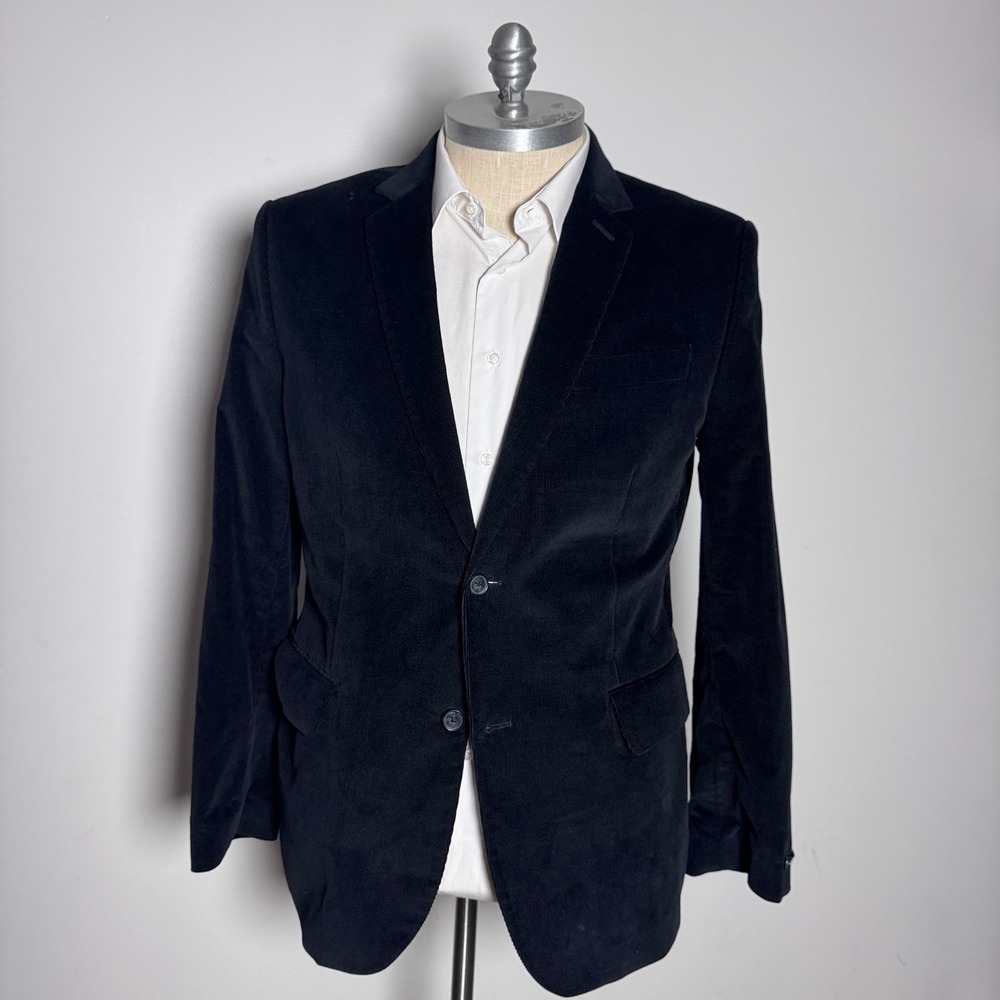 Express Blazer Mens 44R Black Solid Corduroy Notch Lapel Two Button Sport Coat